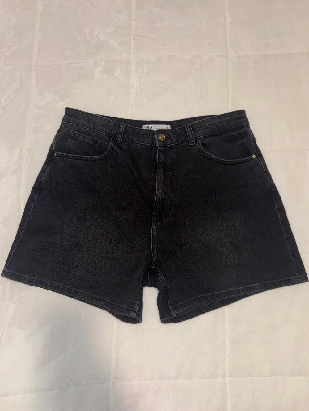 Zara Black High-Waist Denim Shorts